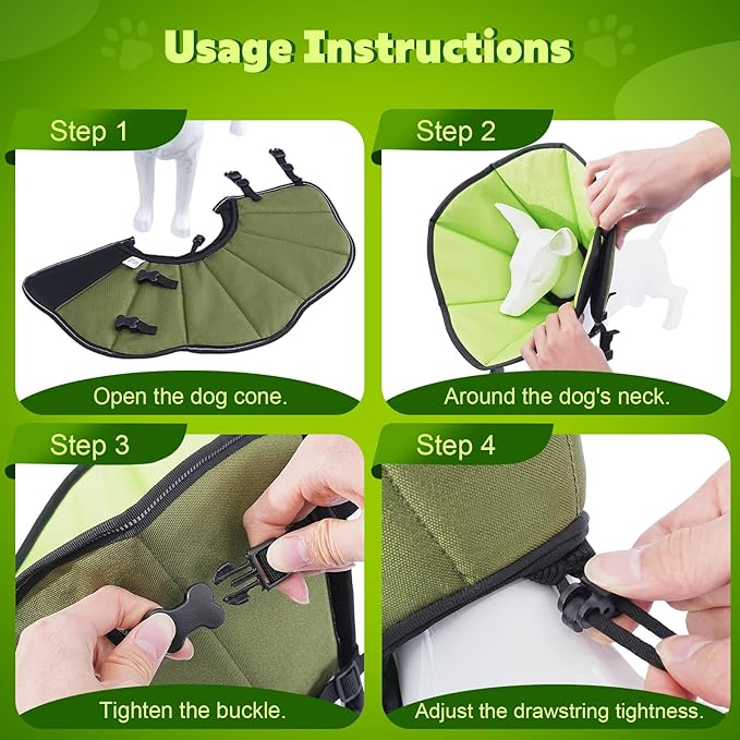 Soft Dog Cone After Surgery: Comfortable Dog Cones Collar for Stop Licking Biting - Adjustable Elizabethan Collar for Dogs fit for Small Medium Large Dogs (Green, S)
