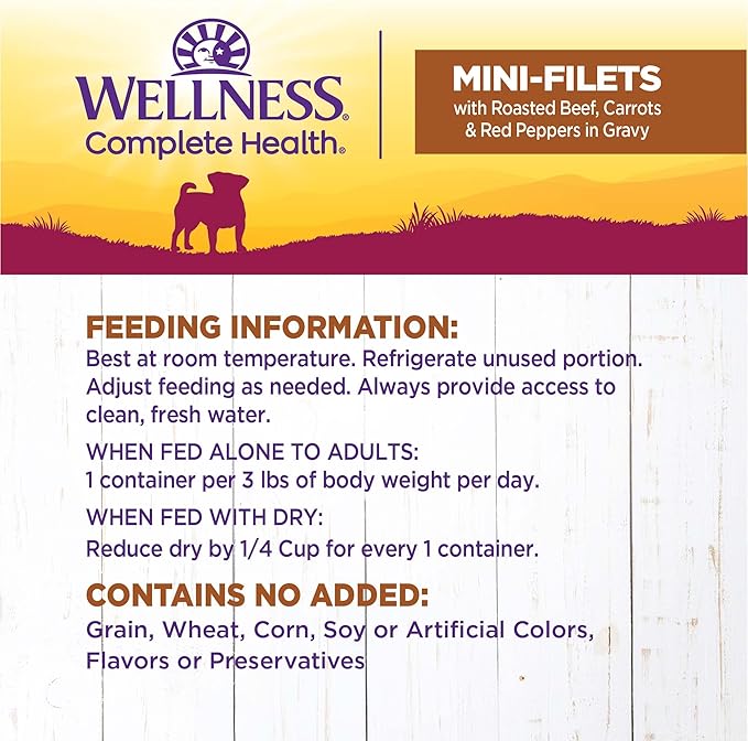 Wellness Petite Entrees Mini Fillets Grain Free Natural Wet Small Breed Dog Food, Roasted Beef, Carrots & Red Peppers, 3-Ounce Cup (Pack of 24)