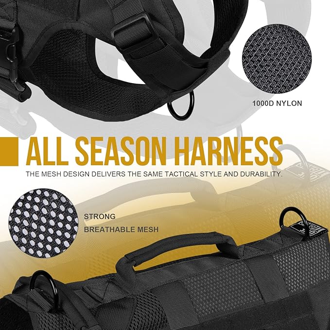 OneTigris No Pull Dog Harness for Small Dog, Mesh Design Breathable Military Dog Molle Vests with Handles, Service Dog Vest Harness for Walking Hiking Training