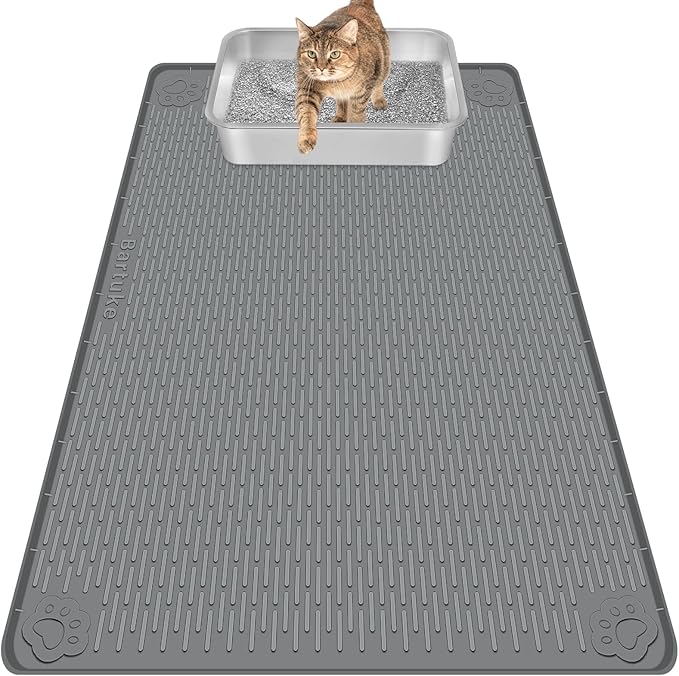 Cat Litter Mat, Extra Large 40" x 28" Silicone Mat Litter Trapping Mat for Scatter Control, Soft on Kitty Paws, Easy to Clean (Dark Gray)