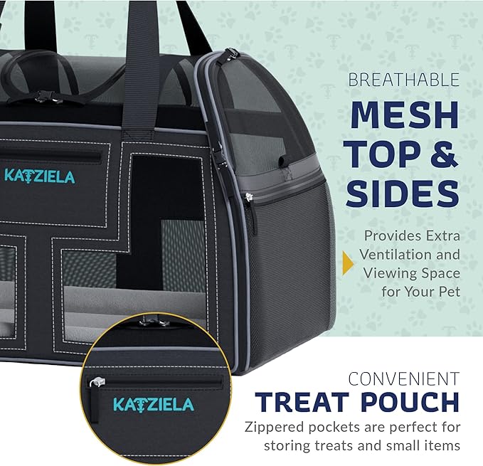 Airline Compliant Pet Carrier - Rolling Portable Travel Carry Crate for Small Dog, Puppy or Cat - Soft Removable Wheeled Design with Mesh Window Sides - Airplane and TSA Compliant- by Katziela