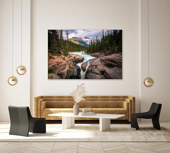 Nature Wall Art Prints - Ocean Forest Mountain Lake Canvas Landscapes - Small to Extra Large Living Room Bedroom Kitchen Bathroom Décor (Mountain River Waterfall, 24L" x 36W")
