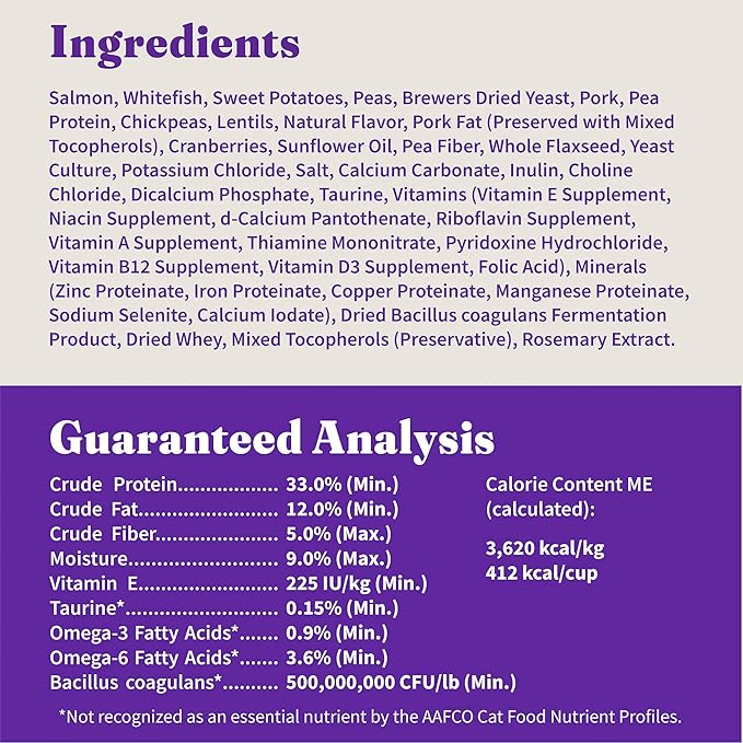 Halo Holistic Cat Food Wild Caught Salmon & Whitefish Formula, Healthy Grains Dry Cat Food, Complete Digestive Health, Kibble for Adult Cats, 10 lb Bag