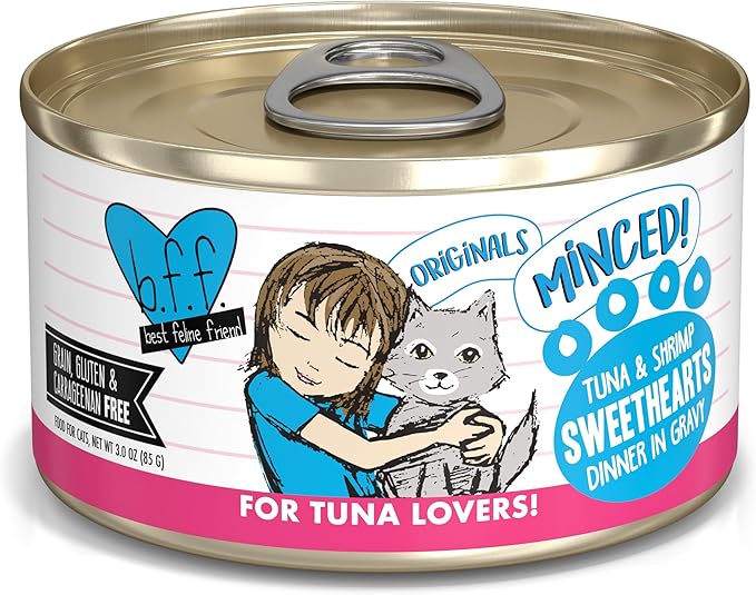 Weruva BFF Minced Natural Wet Cat Food, Tuna and Shrimp Sweethearts in Gravy, 3oz Can, Pack of 24