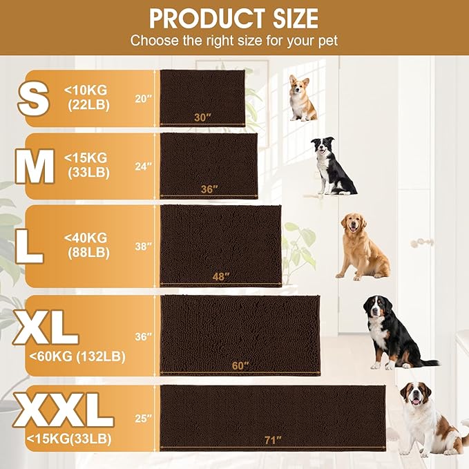 IM HOME Extra Large 71" x 25" Brown Dog Door Mats for Muddy Paws, Chenille Absorbent Dog Mat, Non Slip Heavy Mud Mat for Dogs, Soft Pet Bed Mat for Entryway, Mud Paws, Inside Floor