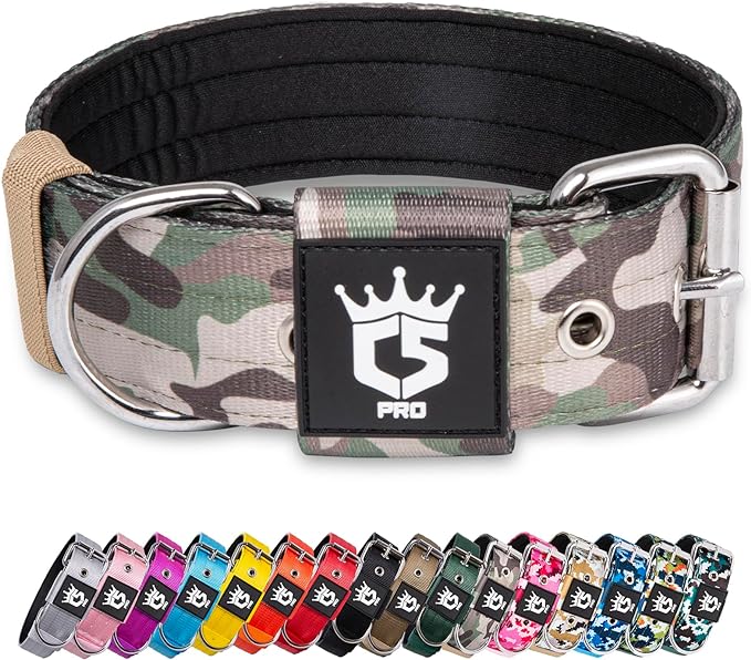 TSPRO Tactical Dog Collar 1.5 Inch Wide Thick Dog Collars with Heavy Duty Metal Buckle, Durable, Strong, Adjustable for Medium to Large Dogs (Military Green M)