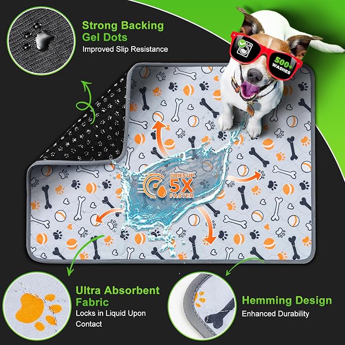 Hompet Washable Pee Pads for Dogs, 45"x27.5", 2-Pack Thick Heavy Absorbency Reusable Pee Pads Prevent Leakage Non-Slip, Pet Training Pads for Puppy Playpen, Crate, Potty, Floor, Bed, Sofa