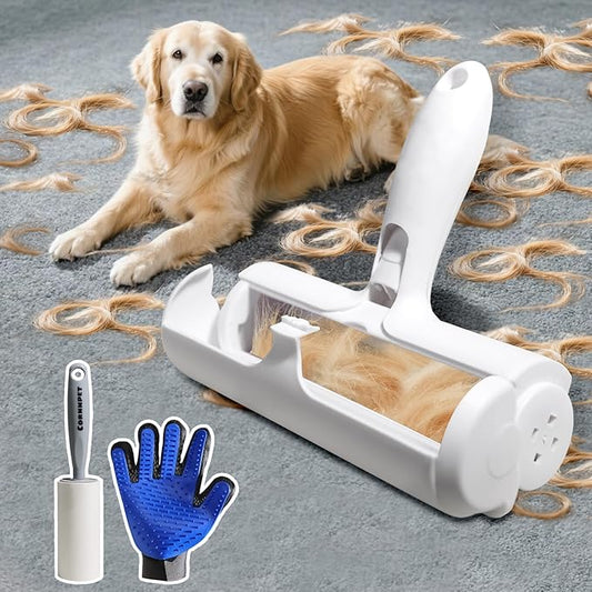 Pet Hair Removal Tool – Reusable Lint Roller for Dogs & Cats – Self-Cleaning Fur Remover Brush - Portable, Multi-Surface Fur Removal Tool - Glove Brush and Pet Hair Extra Sticky Roller