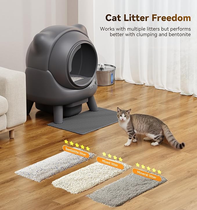 Self Cleaning Litter Box, Automatic Litter Box, FEELNEEDY Odor Control Robot, Cat Ears Design, 65L APP Real-Time Monitor, Cat Litter-Boxs for Multiple Cats, Safety Sensors, with 1 Trash Bag