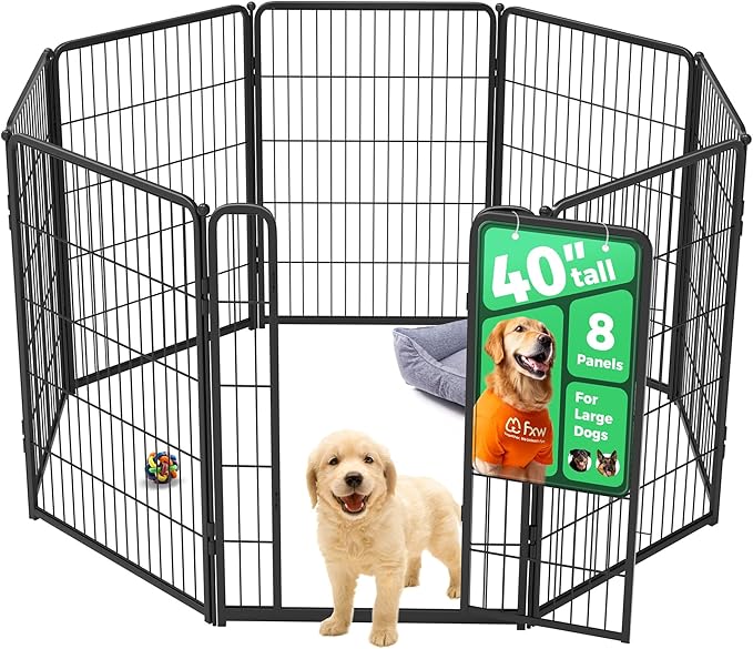 FXW Homeplus Unleashed Indoor Dog Playpen - Stress-Free and Safe Play, Heavy Duty 40 Inch 8 Wire Panels Dog Pen for Medium and Large Dogs, Black│Patented