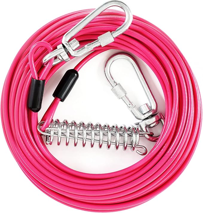Heavy Duty Dog Tie Out Run Cable - 50 ft Long Leash with Durable Carabiner, Chew Proof for Large Dogs & Yard Use