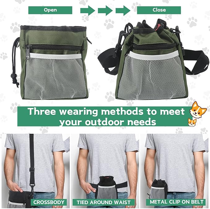 Hillban 6 Pcs Dog Treat Training Pouch Dog Treat Bag with Waist Shoulder Strap Bulk 6 Colors Convenient Pouch 3 Ways to Wear Drawstring Closure Holder for Treats Kibbles