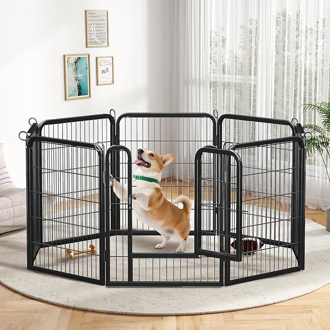 32 Inch Dog Playpen - 8 Panels Metal Pet Exercise Pen for Small-Medium Dogs, Indoor/Outdoor Dog Fence for Yard, Garden, Camping & RV Travel