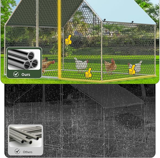 4ever2buy Chicken Runs for Yard with Cover, Large Metal Chicken Run Walk in Metal, Outside Dog Kennel with Roof, Flat Roofed Outdoor Kennel for Cats(9.2’Lx6.23’Wx6.4’H)