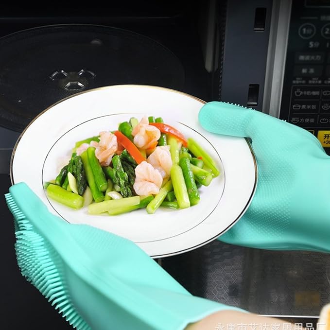 Pet Grooming Gloves，Heat-Resistant Silicone Gloves with High-Density Teeth for Enhanced Massaging and Bathing of Dogs and Cats (Green, 1 Pair)