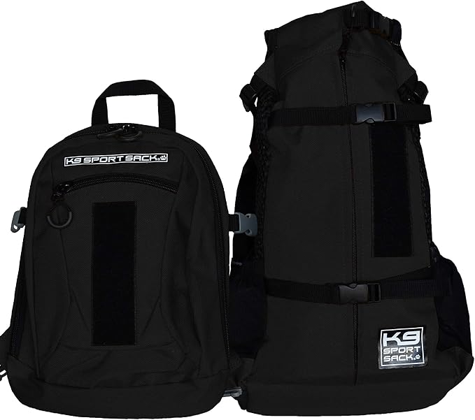 K9 Sport Sack Plus 2 - Small, Jet Black - Ideal for Dogs 13-16” Long - Adjustable, Backpack-Style Carrier with Multi-Functional Storage Pack, Thick Shoulder Straps & Padded Back Panel