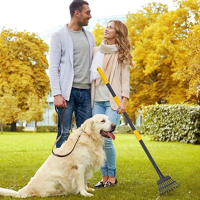 Niubya Pooper Scooper for Dogs, Metal Poop Scooper Tray Spade and Rake Set, Poop Scoop with Adjustable Long Handle, Dog Pooper Scooper for Pet Waste Removal