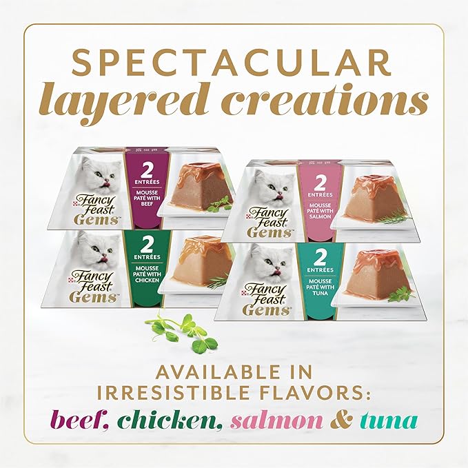 Fancy Feast Gems Pate Cat Food Mousse With Tuna and a Halo of Savory Gravy Cat Food - (Pack of 8) 4 oz. Boxes