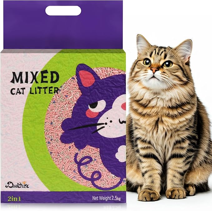 Mixed Cat Litter Fast Clumping,Ultra Absorbent,Natural Ingredients Litter,Water Dissolvable,Dust-Free,Low Tracking Bentonite Tofu Litter Odor Control(Peach, 16.5 Pounds)