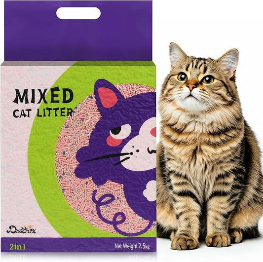 Mixed Cat Litter Fast Clumping,Ultra Absorbent,Natural Ingredients Litter,Water Dissolvable,Dust-Free,Low Tracking Bentonite Tofu Litter Odor Control (Peach, 11 Pounds)