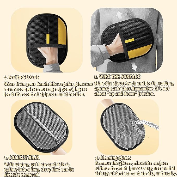 Pet Hair Removal Glove, Self Cleaning Pet Flea Comb Grooming Brush & Cat Brush - 3-in-1 Electrostatic Gloves Pet Hair Remover for Furniture, Clothes, Bedding