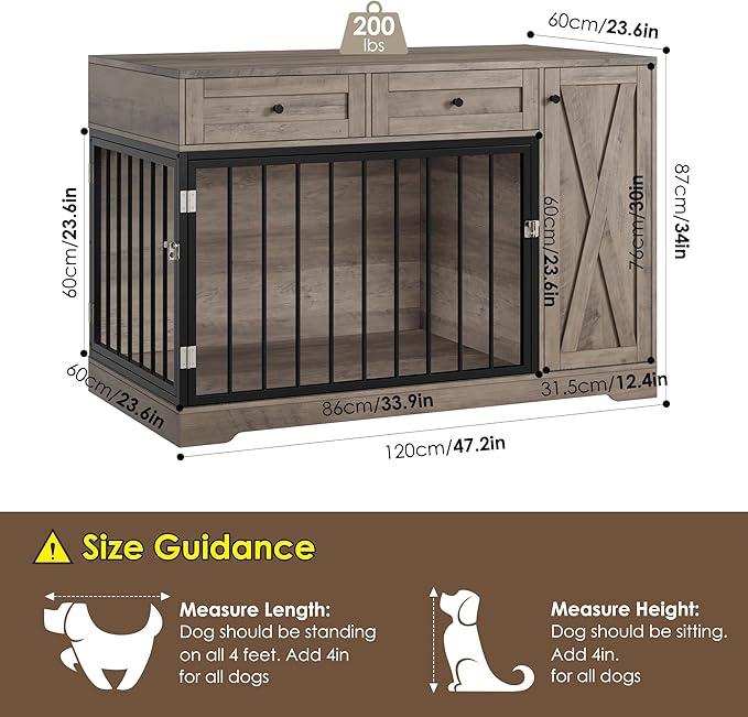 Dog Crate Furniture Kennel with Double Doors Wooden Pet House with 2 Drawers and Storage Cabinet, Indoor Dog Cage Farmhouse Modern Side End Table for Small Medium Dogs, Rustic