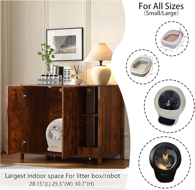 Cat Litter Robot Enclosure,for Placing Litter Robot 3/4,Power Outlet and Dog-Proof Shelf for Litter Robot Cabinet,Litter Collector for Automatic Litter Box Enclosure,Rustic Brown