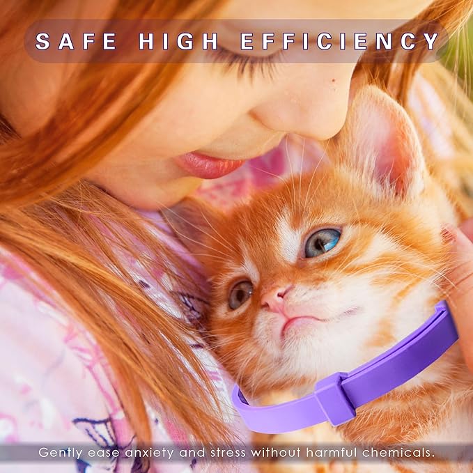 Simnice Calming Collar for Cats - 4 Pack, Cat Calming Collar, Adjustable Cat Pheromone Collars for Anxiety & Stress Relief, Efficient and Comfort (Purple)