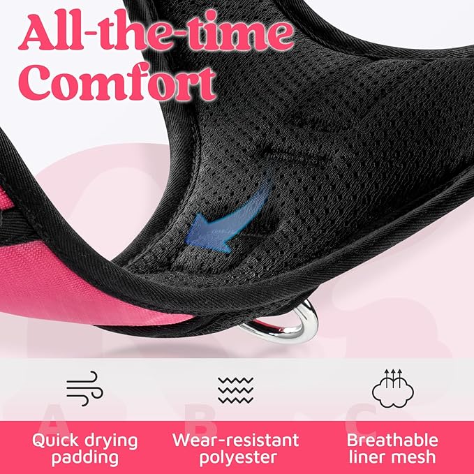 rabbitgoo Dog Harness for Large Dogs, No Pull Pet Vest with 3 Buckles, Adjustable Soft Padded Pet Harness with Easy Control Handle and Reflective Strips, Pink, L