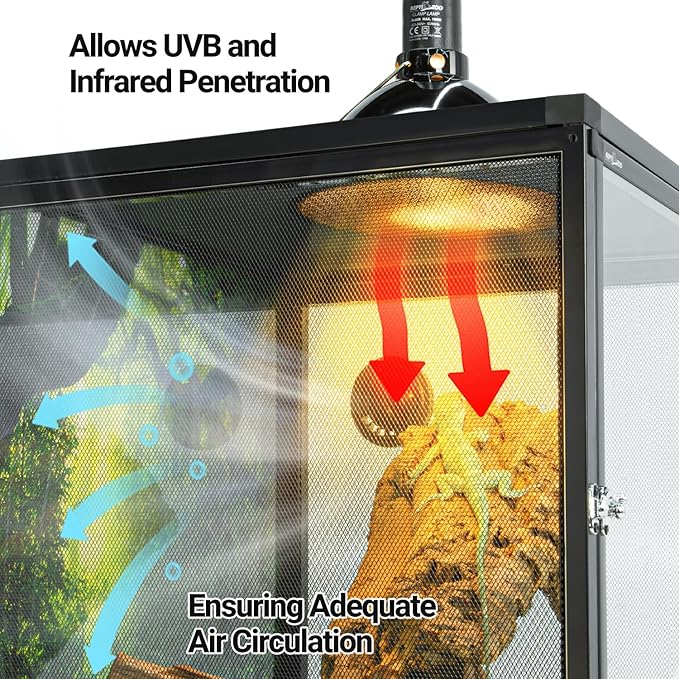 REPTI ZOO 16" x 16" x 30" Front Opening Chameleon Cage with 3-Sided Metal Mesh, 33 Gallon Screen Vertical Terrarium with Background Sticker, Tall Enclosure for Chameleon, Tree Frog, Arboreal Reptiles