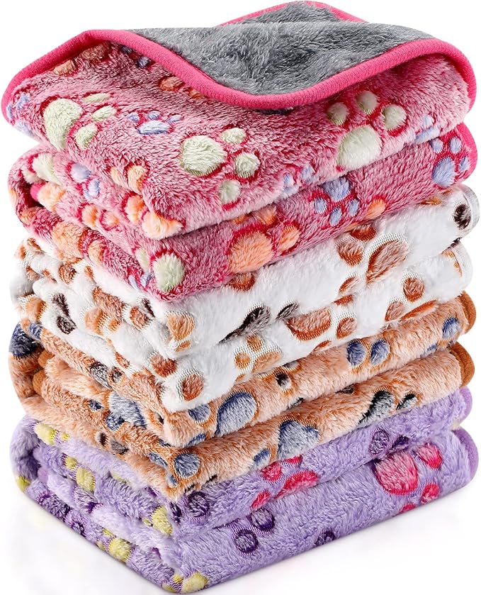 Reginary 4 Pcs Waterproof Guinea Pig Blankets Washable Small Animal Fleece Bedding Absorbent Guinea Pig Cage Liners Reusable Pet Pee Pad Sleep Mat for Hamster Ferret(Paw Print,35 x 24 Inch)