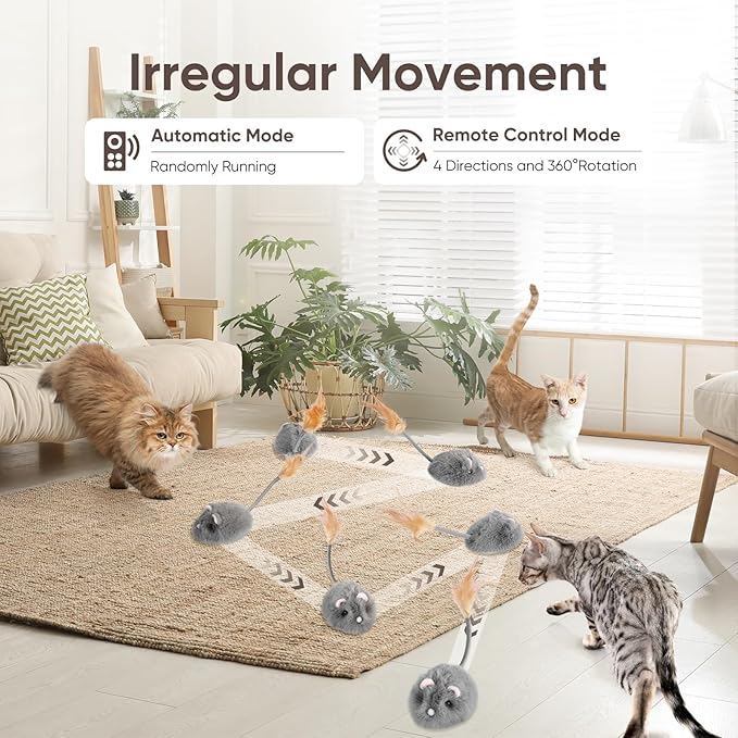Remote Control Cat Toy Rechargeable Cat Mouse Toy Automatic Interactive Cat Toys for Indoor Cats Toy with 3-Speed Adjustment and 4 Directions