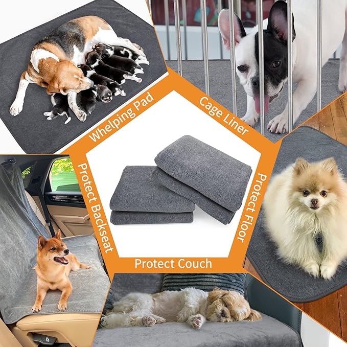 Reusable Pee Pads for Dogs, 24x48 4 Pack Washable Puppy Pads, Absorb Dog Mats Non-Slip Puppy Training Pads for Whelping, Potty, Training, Playpen, Crate