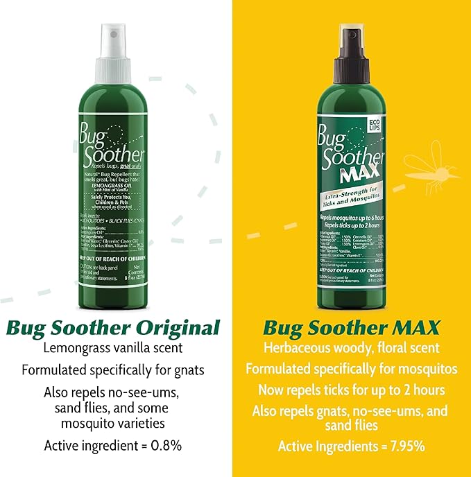 Bug Soother MAX - Extra Strength Natural Gnat, Tick, and Mosquito Repellent, 3 Pack 4 fl oz w/Free 1 oz. Bug Spray Deterrent - DEET Free - Safe for Adults & Environment - Made in USA