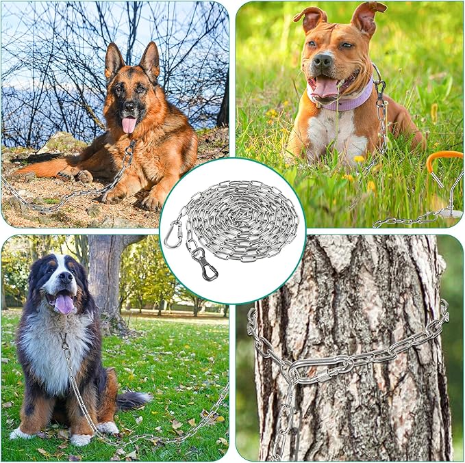 Tresbro Heavy Duty Dog Chains for Outside, 30FT Stainless Steel Tie Out Cable with Swivel Hook for Large Medium Dogs, Metal Chew Proof Pet Runner Chain Leash for Outdoor Camping Hiking Yard Lead, 4MM