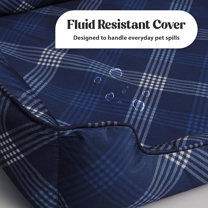 Orthopedic Bolster Dog Bed – CertiPUR-US Foam, Recycled Polyester Canvas, Washable Cover, Anti-Slip Bottom, Small, Grey Plaid – Stylish Designer Dog Sofa