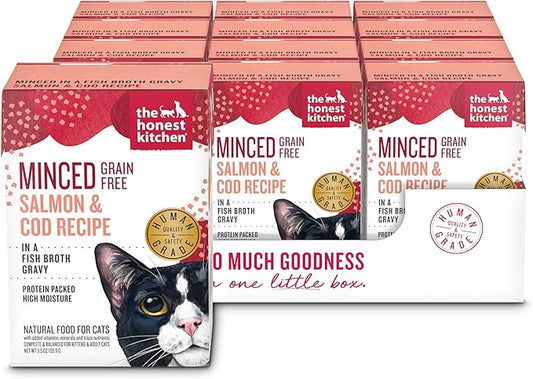 The Honest Kitchen Minced - Salmon & Cod in Fish Broth Gravy Wet Cat Food, 5.5 oz (Pack of 12)