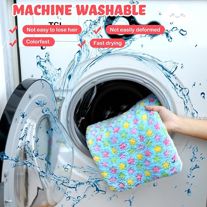 Yulejo 6 Pieces Guinea Pig Bed Mats with Cleaning Dustpan Brush Washable Plush Cage Lines Soft Fleece Sleeping Bedding Pads for Hamster Bunny Chinchilla Squirrel Small Animals (Cool Color, Star)