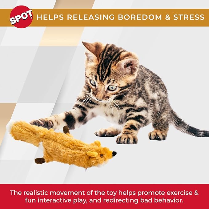 SPOT Flippin’ Skinneeez Fox - Interactive Cat Toy with Catnip - Touch Activated Flopping, Wiggling, Moving Toy for Cats and Kittens, USB Rechargeable, Washable, Large Size for Cats to Hug and Kick