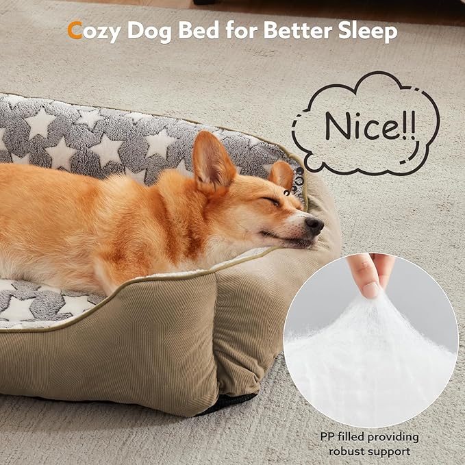 SIWA MARY Large Dog Bed - Rectangle XL, Washable, Non-Slip Bottom, L(35"x25"x9") Brown