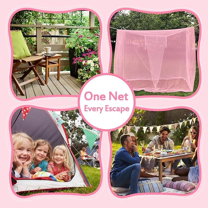 4 Corners Pink Full Size Mosquito Net for Bed Mosquiteros para Camas Bed Netting Canopy Mosquito Mesh for Camping Outdoor Travel Dormitory Home Bedroom Decor L75 X W54 X H75 Inch