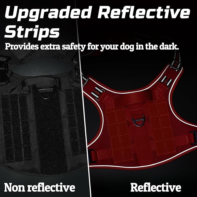 rabbitgoo Tactical Dog Harness Medium Sized Dog, No Pull Military Service Vest with Handle & Molle, Easy Control for Training Walking, Adjustable Reflective Straps, Red, M