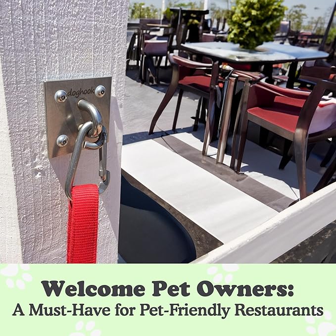 Canine Hitch- Secure Dog Leash Parking Wall Large Hook with Clip 6 Pack - Tie Out Stainless Steel & ABS Mounting Plate for Strength - Practical Lead Management for Home & Business