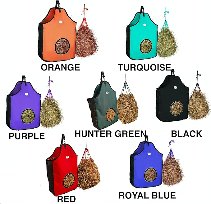 Majestic Ally 1200 D Hay Feeder Tote Bag for Horses, Sheep with Reflective Trim- Reduces Waste - Comes with 36” Hay Net. (Royal Blue)