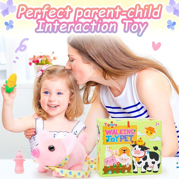 Tagitary Plush Toys Pig with Sounds, Interactive Electronic Pig Toys That Can Walk, Twitch Nose, Wag Tail, Stuffed Toys for Toddlers, Easter Christmas Birthday Gift