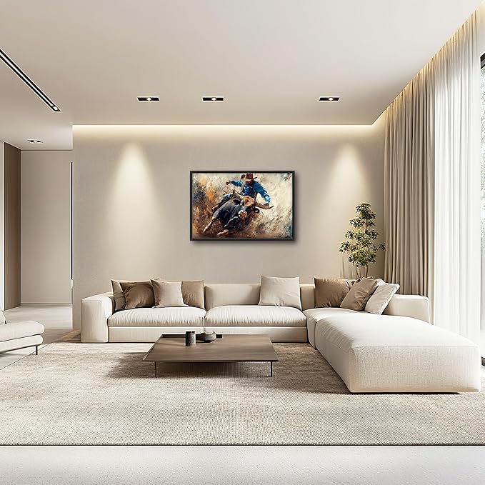 Framed Large Western Cowboy Wall Art, Oversized Rustic Cow Wall Decor for Living Room, Dusty Canvas Painting Pictures Vintage Artwork Home Decoration for Living Room Bedroom Office 36"x24"