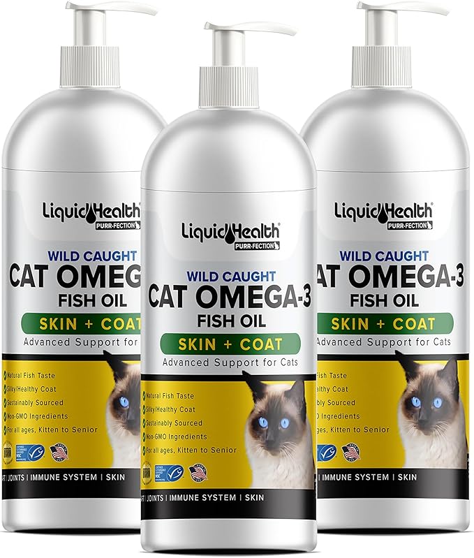 Liquid Health Pets Wild Caught Omega 3 Fish Oil for Cats - Liquid Omega 3 Supplement for Cats with EPA+DPA+DHA - Reduce Itching, Support Joint, Immunity, Brain, Heart Health - Made in the USA (3 Pack)