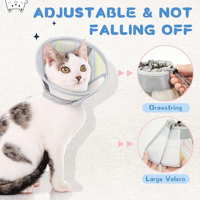 Supet Cat Cone Collar After Surgery, Soft Mesh Recovery Collar for Cats to Stop Licking and Scratching, Plastic Cone Alternative for Small Dogs, Medium, Large Cats