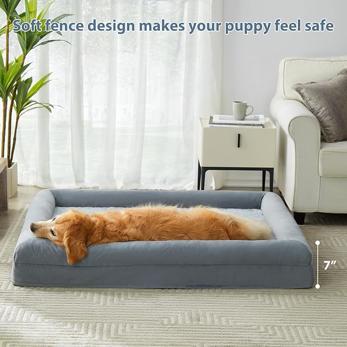 WNPETHOME XL Extra Large Dog Bed, Washable Dog Couch with Removable Waterproof Cover, Orthopedic Large Pet Sofa Bed with Bolster Sides for Sleeping