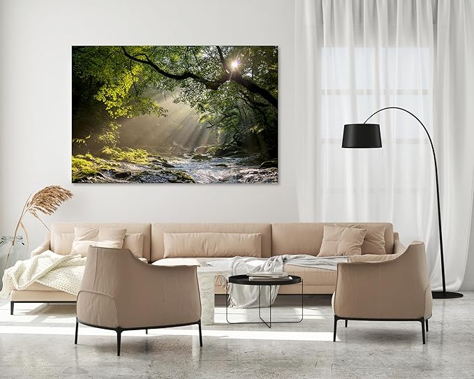 Nature Wall Art Prints - Ocean Forest Mountain Lake Canvas Landscapes - Small to Extra Large Living Room Bedroom Kitchen Bathroom Décor (Rocky River in the Woods, 20L" x 30W")